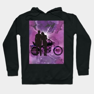 Motorcycle couple 2 in Fuschia/Pink Hoodie